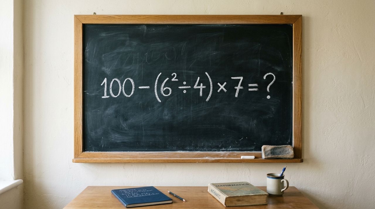 Sem usar a calculadora, você consegue resolver 100 − (6² ÷ 4) × 7?