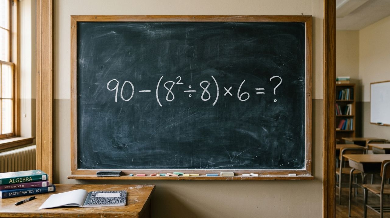 Sem usar a calculadora, você seria capaz de acertar 90 − (8² ÷ 8) × 6?