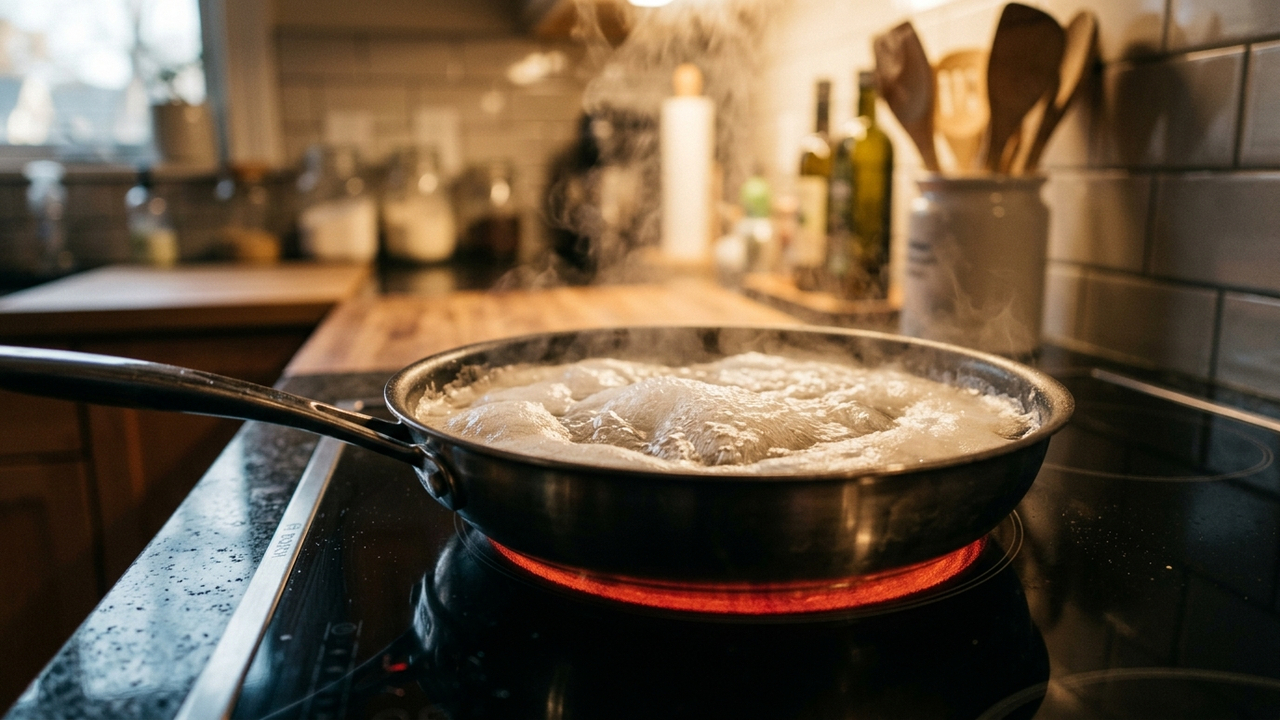 Fervilhar água com bicarbonato de sódio na frigideira: o método simples que neutraliza e arranca o cheiro impregnado de peixe grelhado do metal