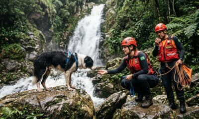 Cadela border collie perdida após acidente em cachoeira é resgatada e finalmente reencontra sua tutora