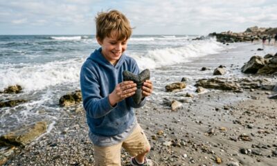 Menino de 11 anos encontra dente pré-histórico na praia e descobre que ele pertenceu a um antigo predador considerado terror dos oceanos