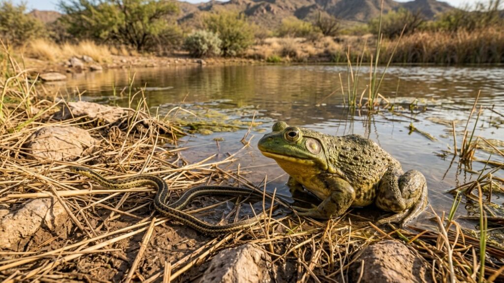 Em 1920, autoridades soltaram rãs-touro no Arizona, pensando em alimento e caça, mas um século depois ameaçam a sobrevivência de uma cobra rara
