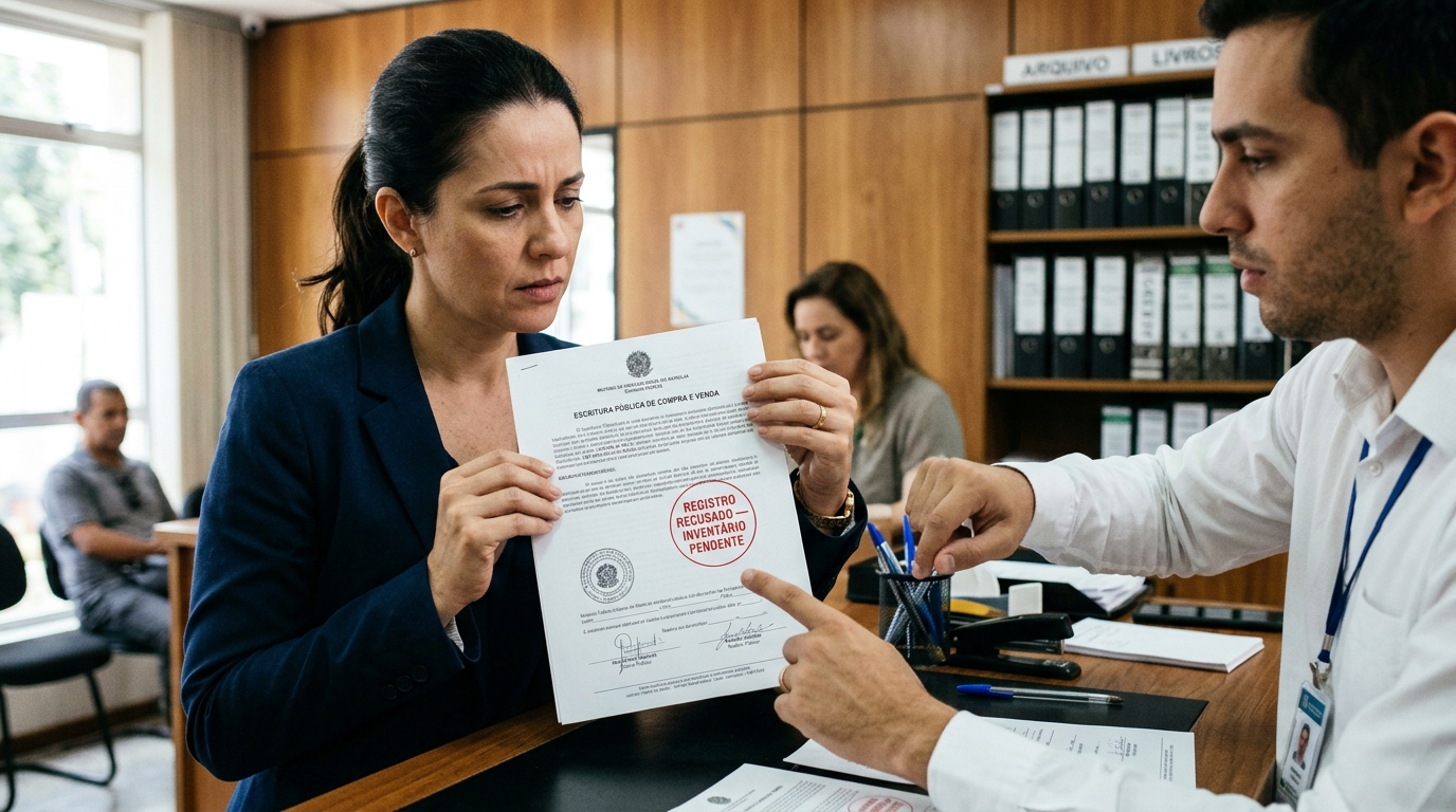Cartório recusa registrar imóvel comprado de herdeiro que não fez inventário e o comprador entende por que a escritura sozinha não transfere a propriedade