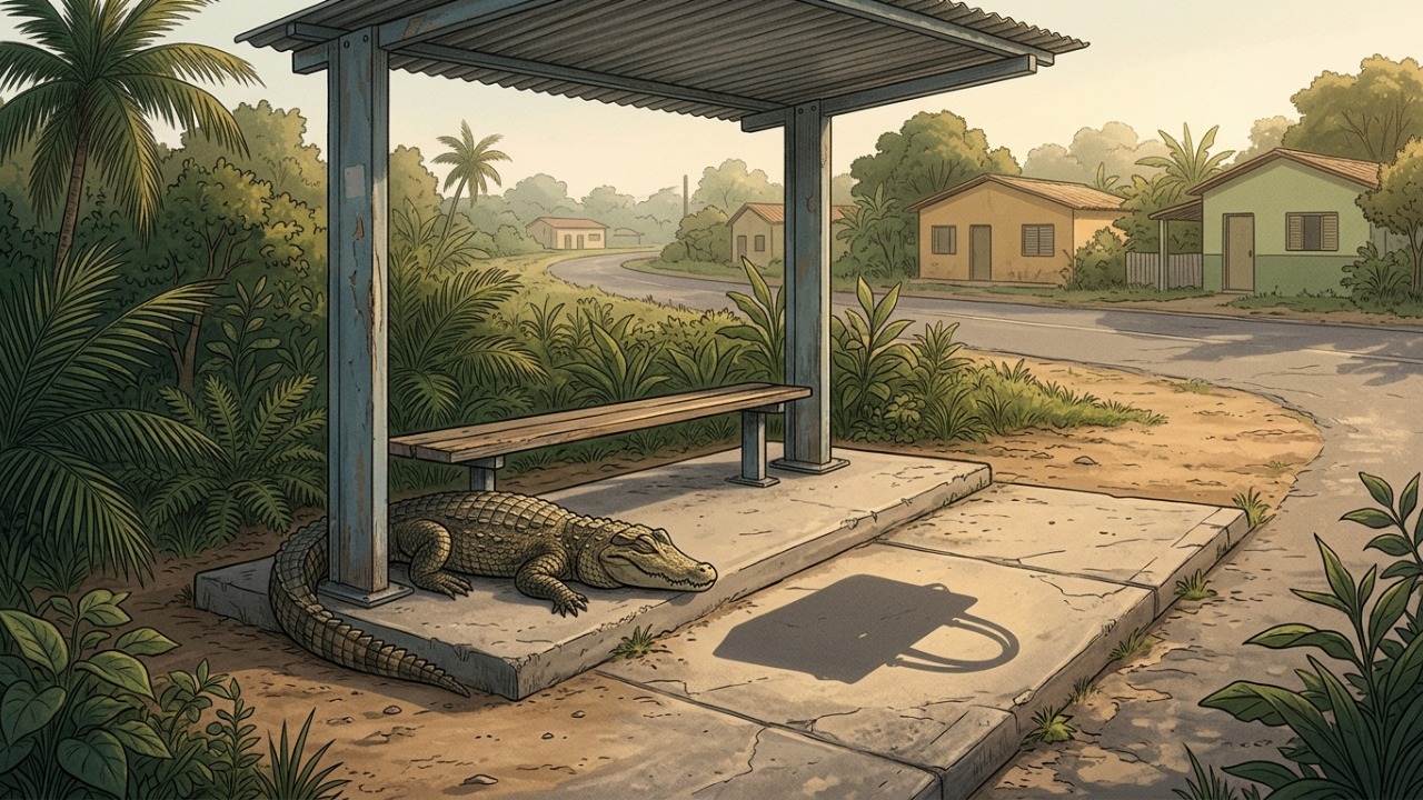 Provérbio do dia: “Jacaré que dorme no ponto vira bolsa.” Um conselho sobre atenção em uma imagem impossível de esquecer