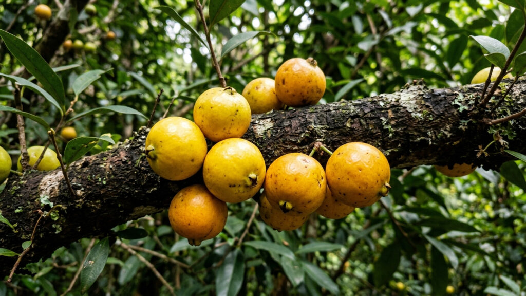 Adeus, mamão papaia: essa fruta verde amarelada nasce grudada no tronco da árvore e tem uma polpa com o sabor delicioso de manga com mamão