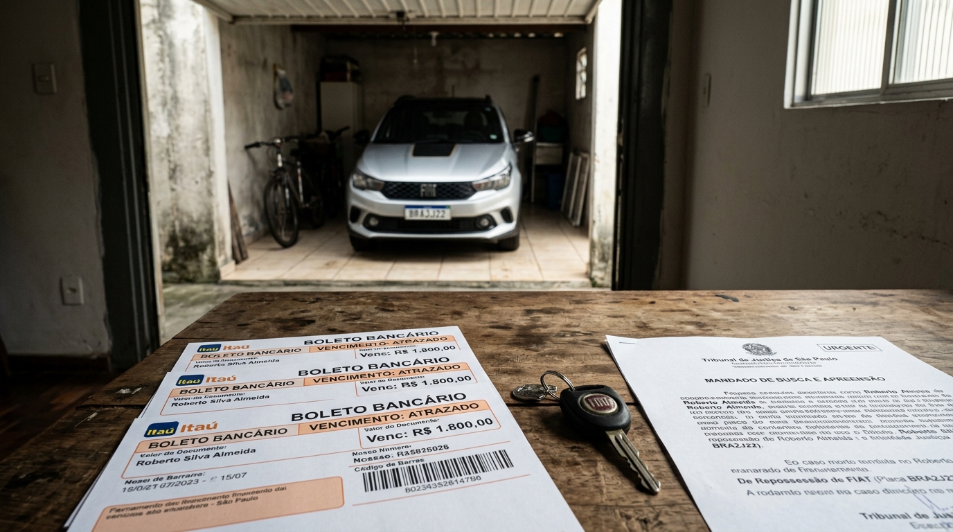 Homem compra carro financiado e atrasa 3 parcelas de R$ 1.800: ele é surpreendido pela polícia em 5 dias com mandato de busca e apreensão, descobrindo que na alienação fiduciária o veículo nunca foi realmente dele
