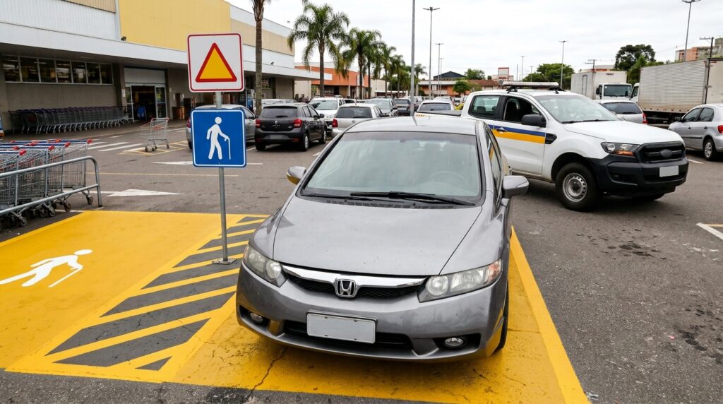 Motorista estaciona em vaga de idoso para resolver uma questão rápida, ocupa o espaço reservado e acaba com multa de R$ 293 e 7 pontos na carteira