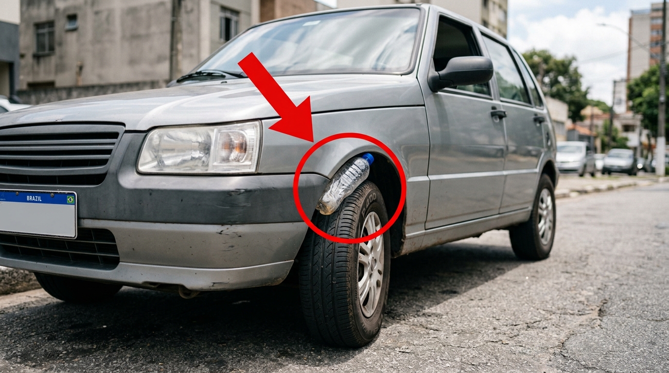 O que significa encontrar uma garrafa presa na roda de um carro e por que é importante saber o que fazer?