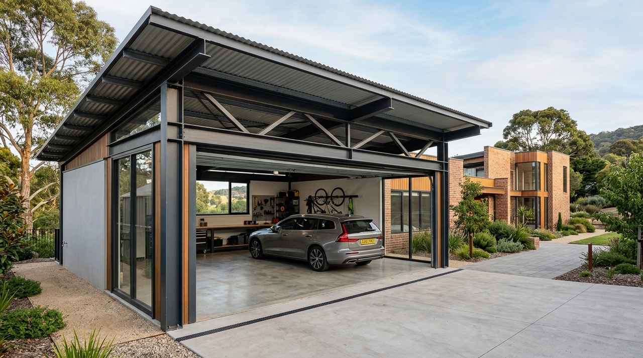 Construí uma garagem em 2 meses usando estrutura metálica em vez de concreto armado e economizei R$ 12 mil no projeto