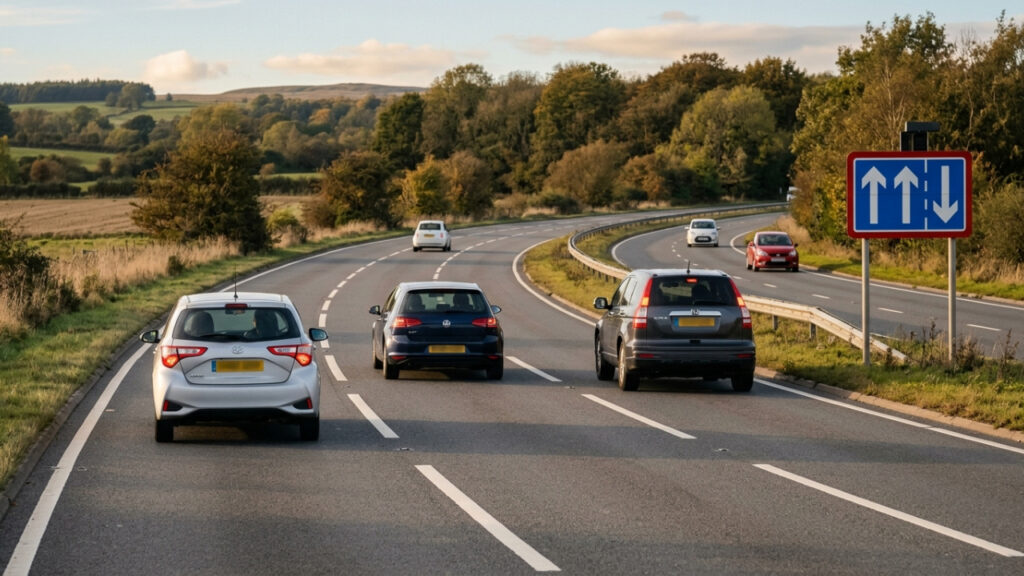 O que significa a placa vermelha com duas setas para cima e uma para baixo e o que o motorista deve fazer ao encontrá-la