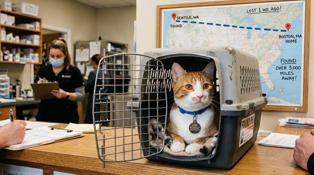 Gato desaparece de casa e é encontrado do outro lado do país em história que surpreende a família