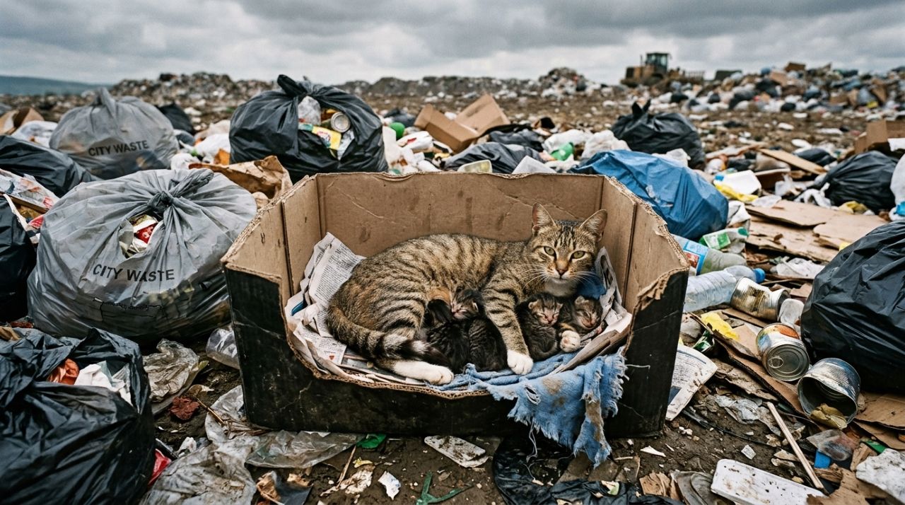 Mulher encontra ninhada de gatinhos recém-nascidos abandonada em um lixão e inicia uma corrida contra o tempo para tentar salvar todos