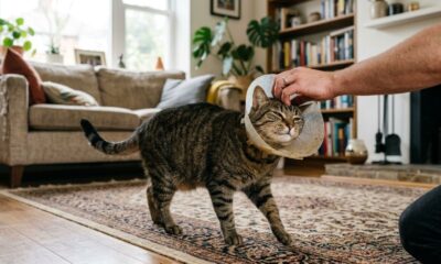 Gata deveria usar cone apenas durante recuperação, mas 13 anos depois ainda não deixa ninguém tirar