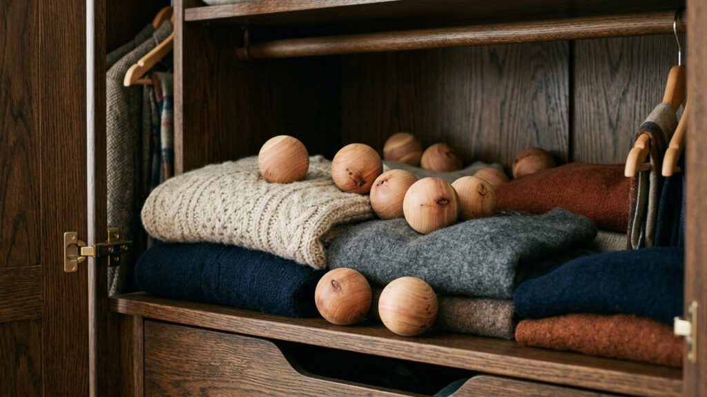 Espalhar bolas de madeira de cedro no guarda-roupa: o segredo que sufoca as traças e protege as roupas de lã sem usar produtos químicos