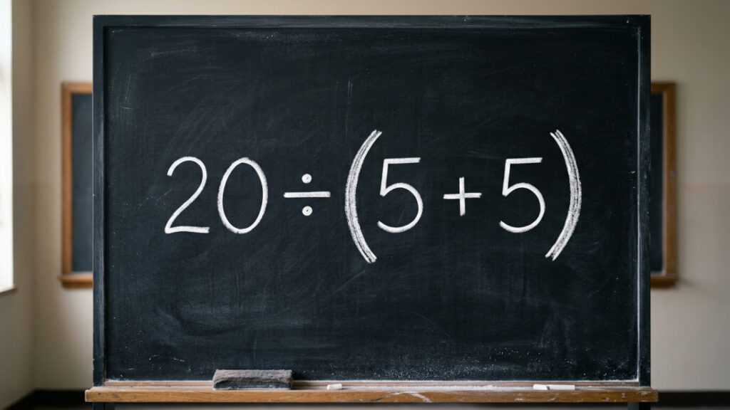 Parece fácil, mas muita gente erra por causa dos parênteses, quanto é 20 ÷ (5 + 5)?