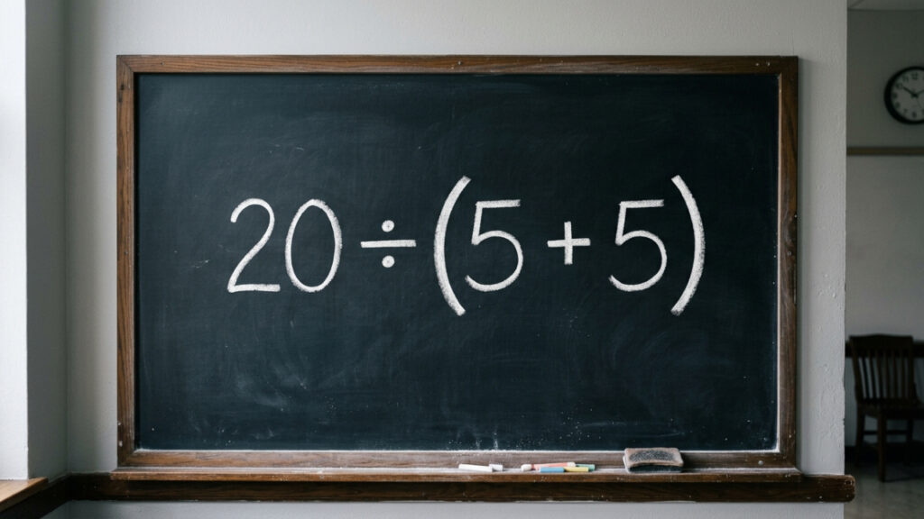 Parece fácil, mas muita gente erra por causa dos parênteses, quanto é 20 ÷ (5 + 5)?