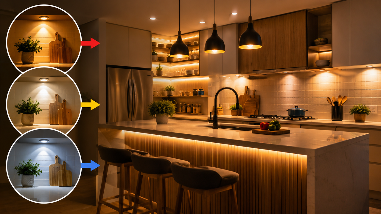 Designer de interiores ensina como valorizar a decoração da cozinha usando a temperatura de cor das lâmpadas para destacar os ambientes sem investir em móveis novos