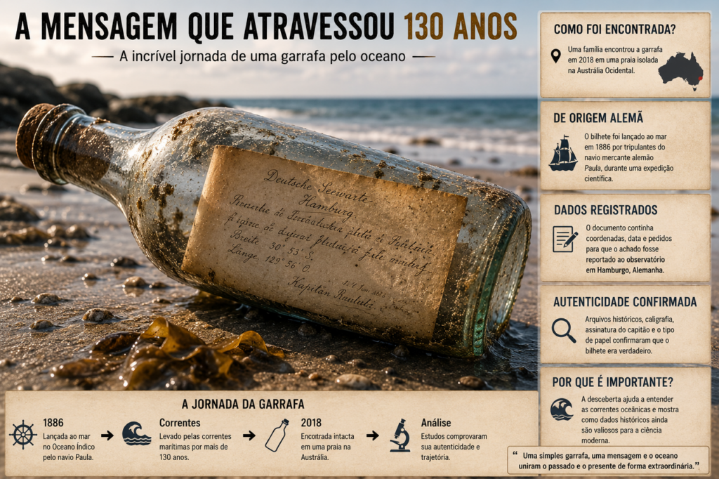 Em 1886, uma mensagem foi lançada ao mar e reapareceu 132 anos depois: a história real que intrigou pesquisadores