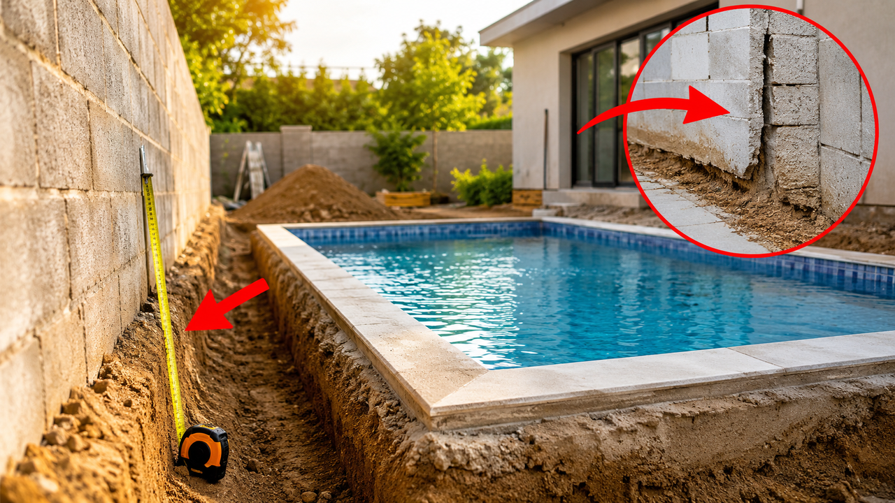 Proprietário constrói piscina muito próxima ao muro do vizinho sem respeitar a distância exigida e recebe notificação para corrigir a obra com base na legislação municipal