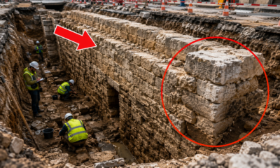 Trabalhadores da construção que cavavam para um novo edifício desenterraram uma muralha medieval de 18 metros enterrada sob a rua desde a década de 1320