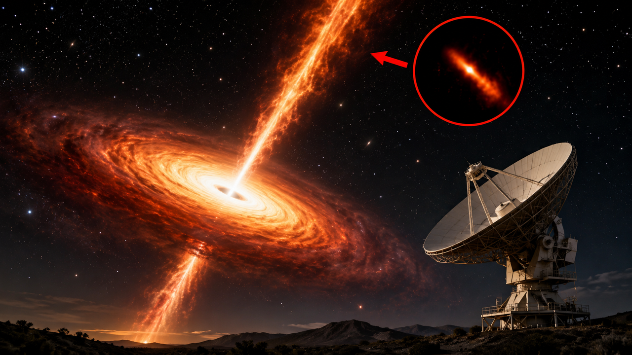 Astrônomos observam um jato de energia de um buraco negro localizado a 9 bilhões de anos-luz da Terra