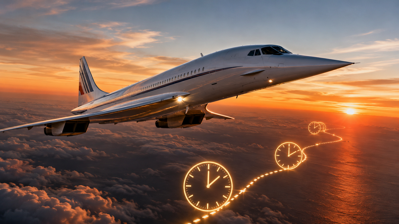 O Concorde voou tão rápido que 100 americanos ricos, com vontade de festejar, reservaram um voo inteiro e depois correram até Mach 2 só para fugir do pôr do sol, abrir champanhe e comemorar a véspera de Ano Novo três vezes distintas por Paris, o Atlântico e Washington D.C.