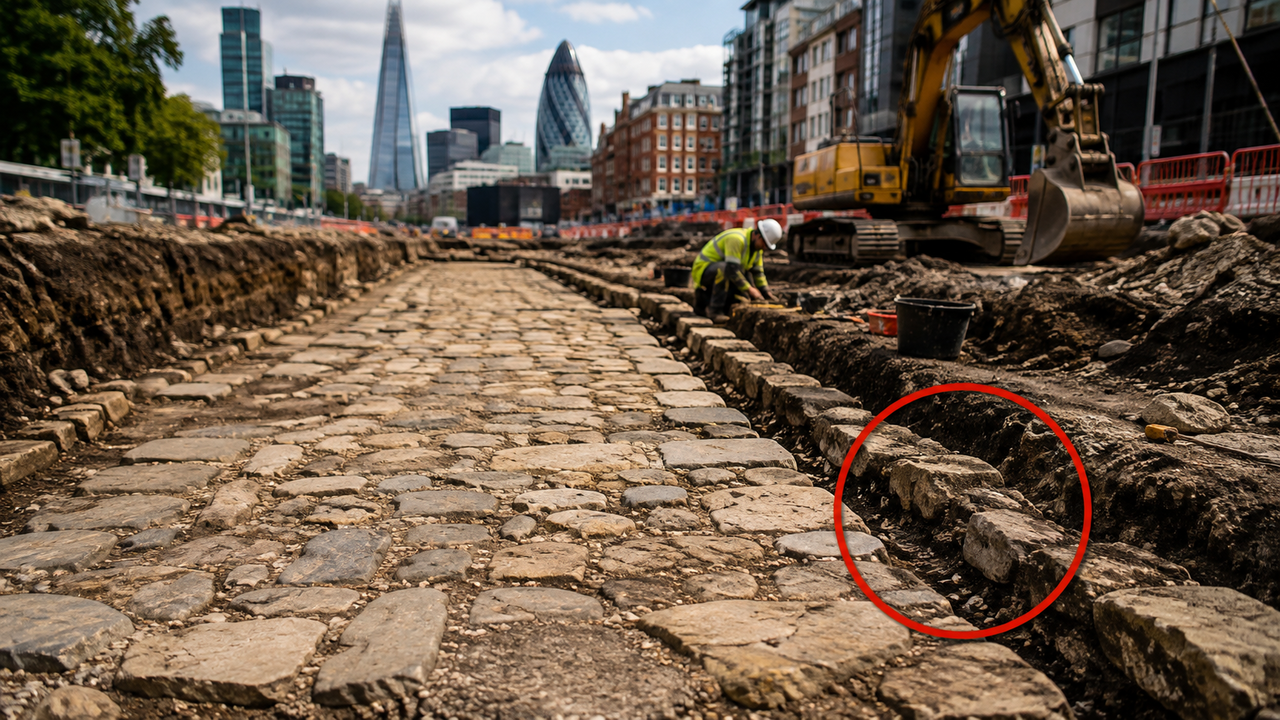Trabalhadores que escavavam para obras de infraestrutura encontraram uma estrada romana de pedra preservada sob Londres por quase 2 mil anos