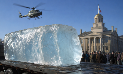 Em 1977, um príncipe saudita financiou a transferência de um bloco de gelo do Alasca para Iowa por $7.500 para discutir o reboque de icebergs para o deserto
