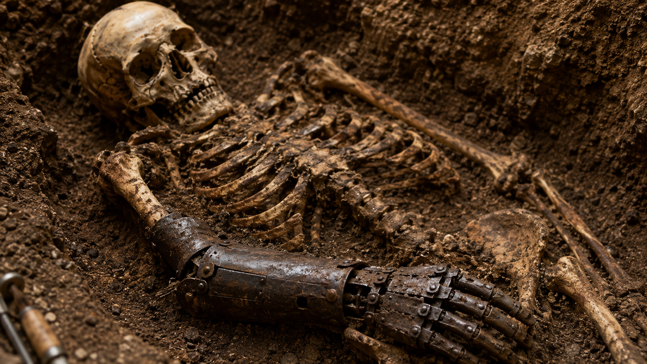 Arqueólogos da Baviera desenterraram um esqueleto medieval que tinha uma mão de ferro articulada no lugar do braço esquerdo