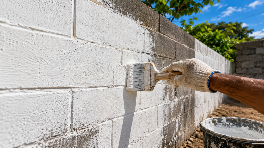 Pintar o muro de blocos de concreto com cal diluída: como essa técnica tradicional protege a superfície e reduz a formação de manchas de umidade