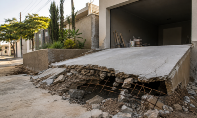 Morador usa a calçada construída pelo vizinho para ampliar a entrada da garagem, a estrutura cede e o acesso precisa ser reconstruído