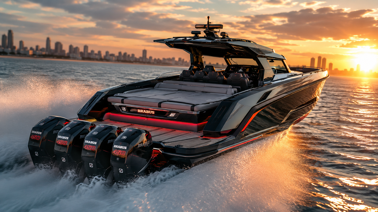 Inspirada no universo dos supercarros, a BRABUS Shadow 900 tem 11,73 m, dois motores V8 e até 900 cv, além de cabine sofisticada para quatro ocupantes