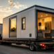 Casa dobrável de 35 m² viaja em um caminhão e ganha formato de residência em menos de duas horas