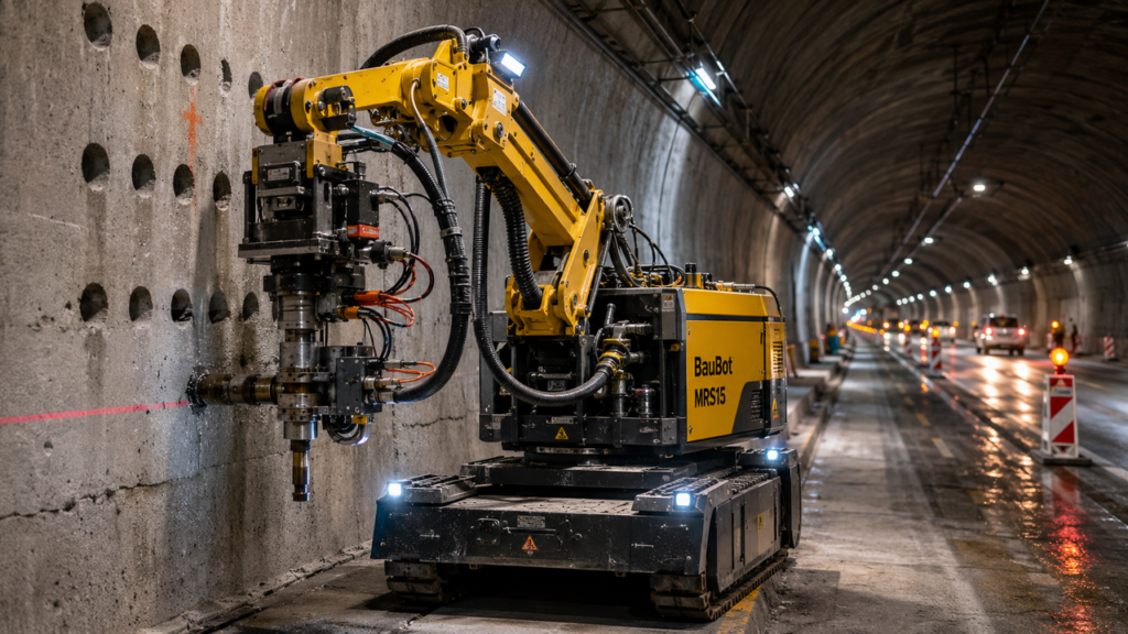 Robô substitui 5 trabalhadores em túnel que recebe 120 mil carros por dia e perfura quase 9 mil pontos no concreto