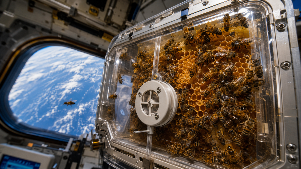Em 1984, a NASA enviou cerca de 3.300 abelhas melíferas ao espaço para testar a construção de favos sem gravidade; A colônia construiu cerca de 31 polegadas quadradas de favo de mel