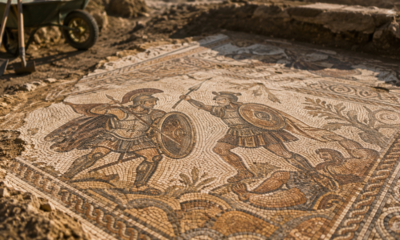Mosaico grego de 800 quilos é encontrado preservado após permanecer escondido por mais de 1.800 anos sob uma antiga residência