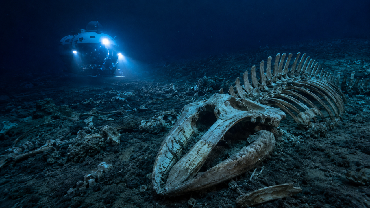 A 7 mil metros de profundidade no Oceano Índico, submarino chinês encontra cemitério de baleias com restos de até 5,3 milhões de anos