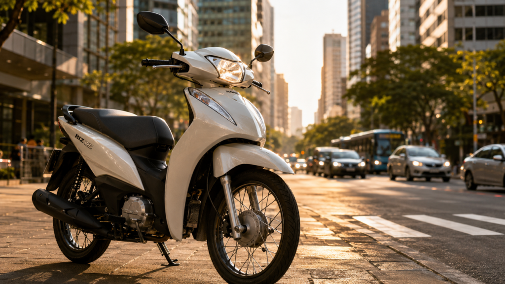 A Honda Biz 125 2026, com visual prático e motor 123,9 cc de até 9,5 cv, pode ser uma das motos mais econômicas do Brasil por cerca de R$ 15 mil