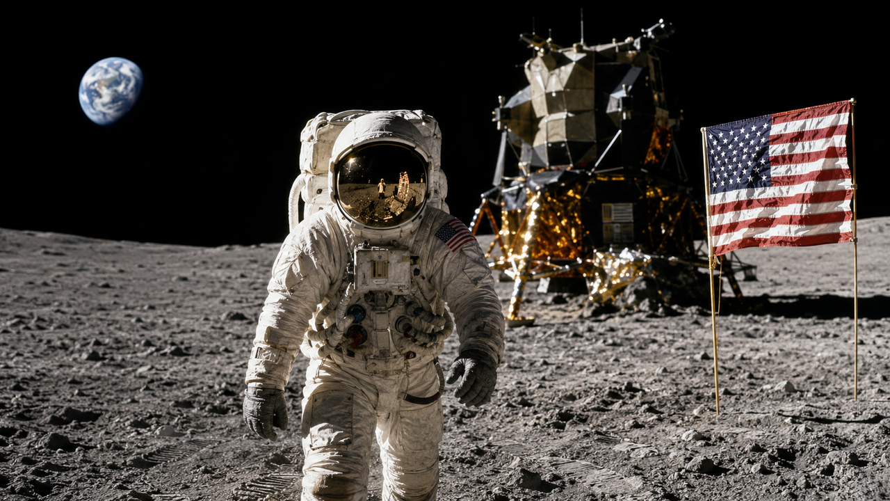 Em 1969, a NASA enviou três astronautas à Lua para testar a sobrevivência humana em outro mundo; A missão Apollo 11 realizou a primeira caminhada humana na superfície lunar