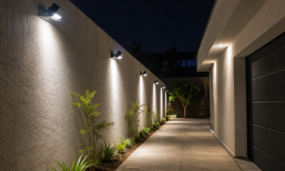 Morador instala refletor no corredor externo e percebe como a posição da luz muda a área iluminada durante a noite