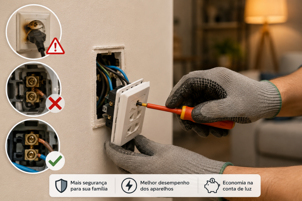 Eletricista ensina como melhorar o desempenho das tomadas usando reaperto das conexões para eliminar o mau contato sem trocar a instalação
