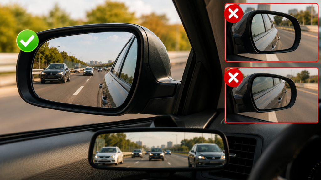 Especialista em segurança veicular explica como reduzir os pontos cegos dos retrovisores usando o ajuste correto dos espelhos para ampliar o campo de visão sem instalar câmeras