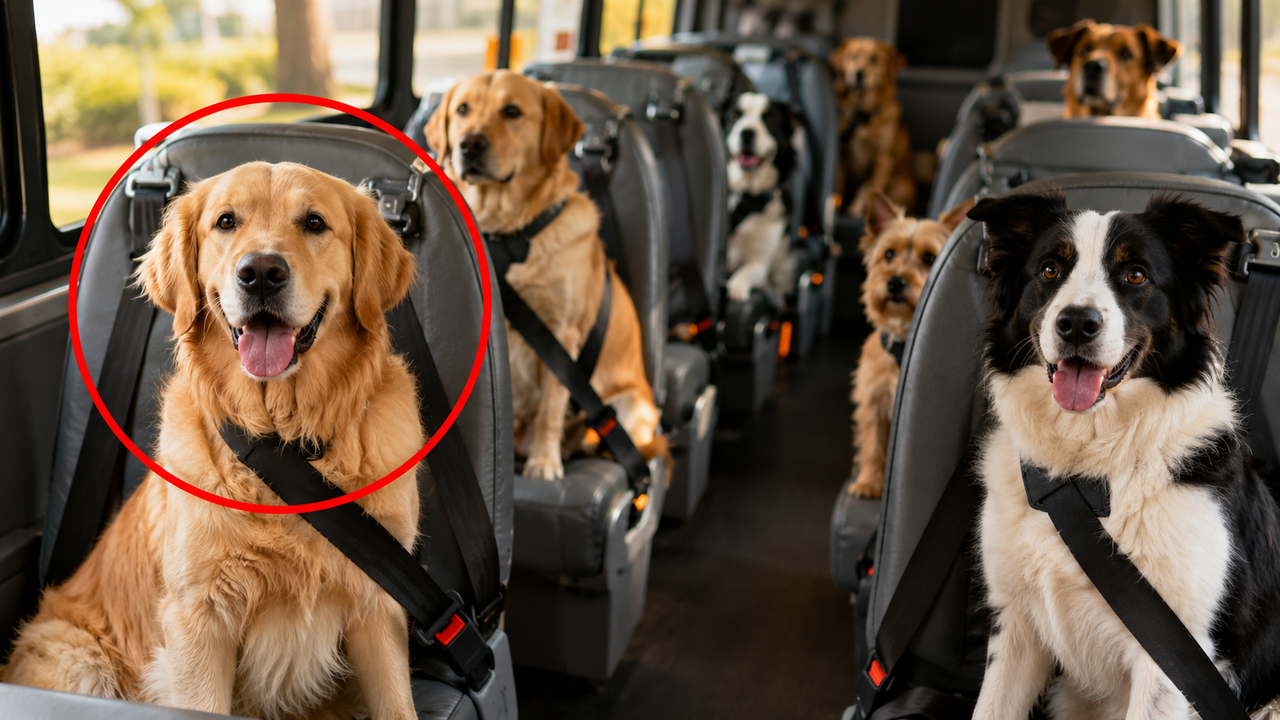 Um ônibus especial apenas para transportar cães: dezenas de animais viajam em perfeita ordem