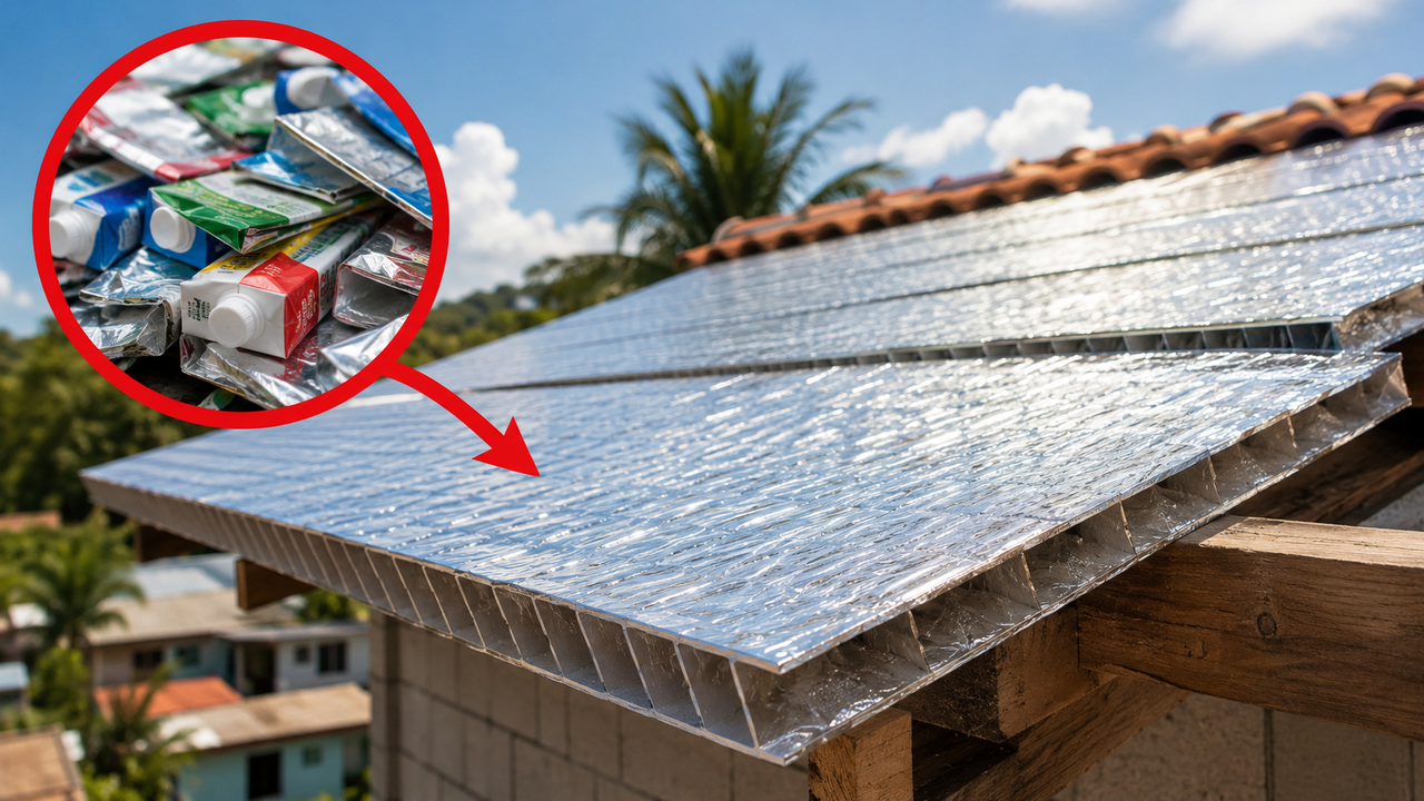 Adeus ao telhado de fibrocimento: caixinhas de leite recicladas viram cobertura resistente e ajudam a reduzir o calor dentro de casa