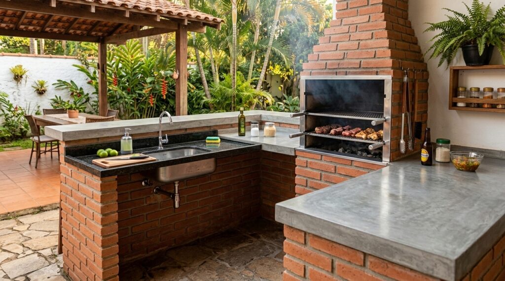 Como fazer uma bancada de alvenaria resistente e deixar a cozinha externa mais bonita