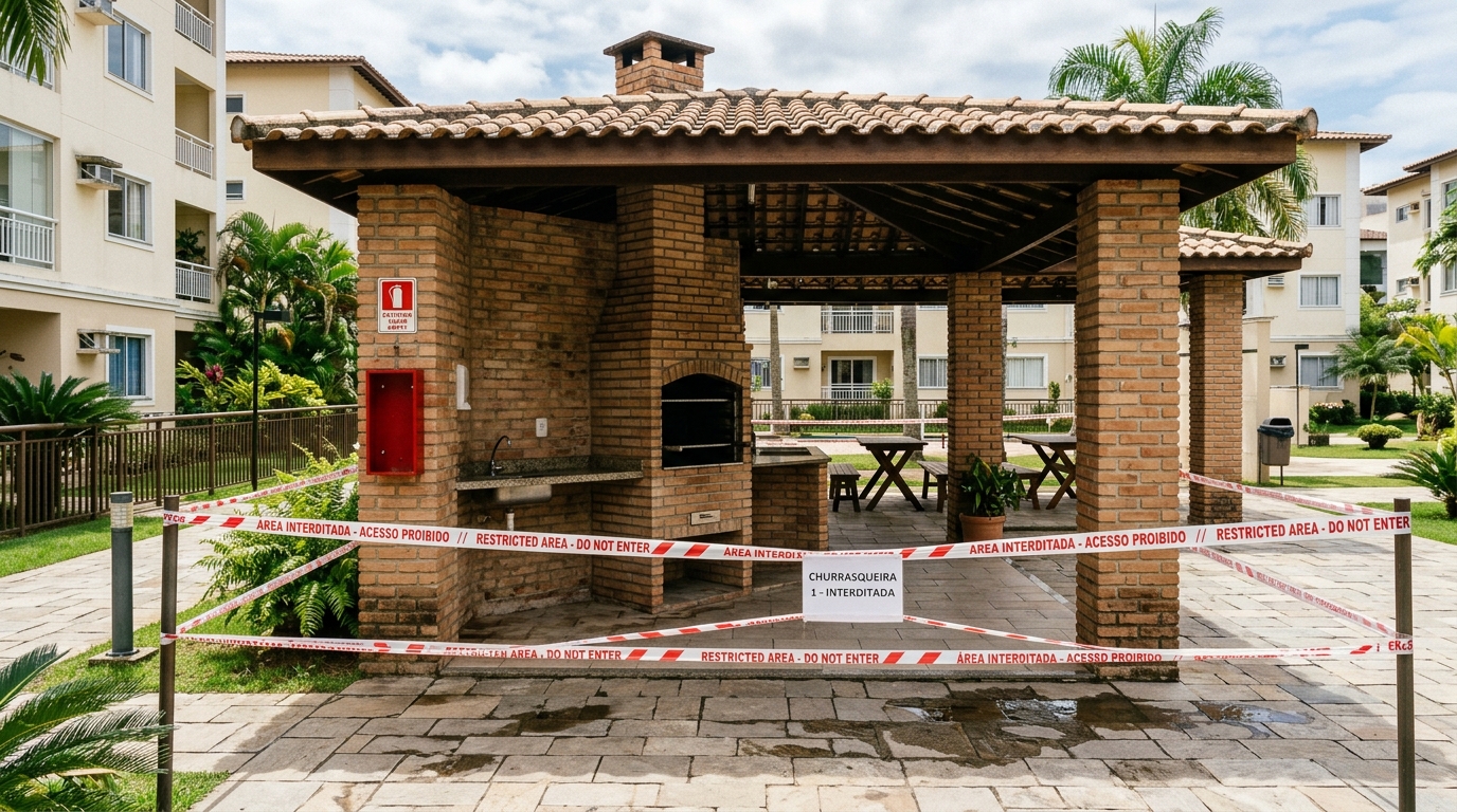 Corpo de Bombeiros interdita a churrasqueira coletiva do condomínio por falta de extintor e o custo da adequação de R$ 9 mil racha a assembleia dos moradores