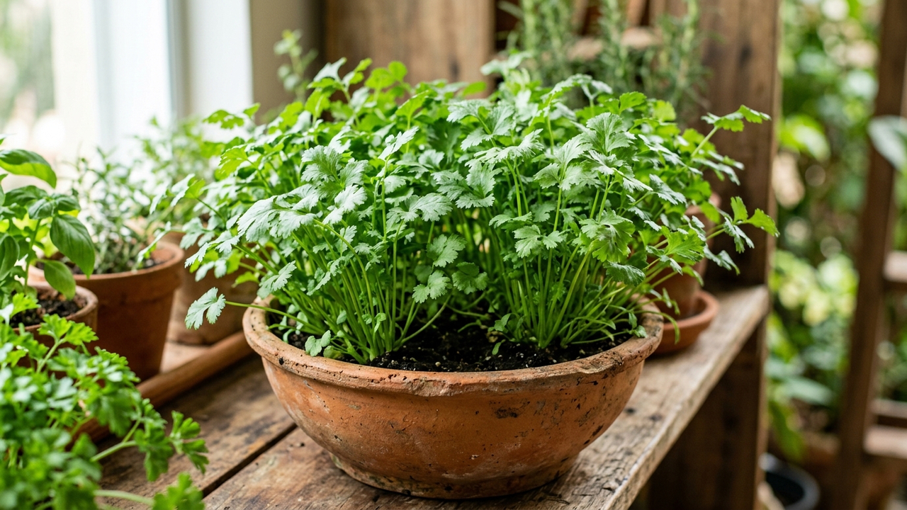 O passo a passo simples para plantar coentro em vasos sem que as folhas pendoem rápido demais com o calor do verão