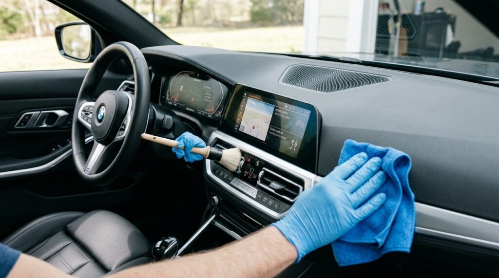 A forma correta de limpar o painel do carro sem deixar excesso de produto ou aparência engordurada