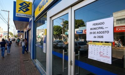 Bancos e repartições fecham nesta quinta-feira, 20 de agosto, e moradores devem antecipar serviços