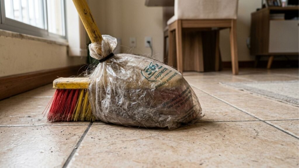 Coloque um saco plástico na vassoura antes de começar a varrer: por que fazer isso e para que serve